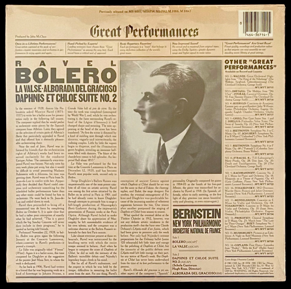 Ravel Bernstein - New York Philharmonic & Orchestre National De France LP Sealed - Image 2 of 2