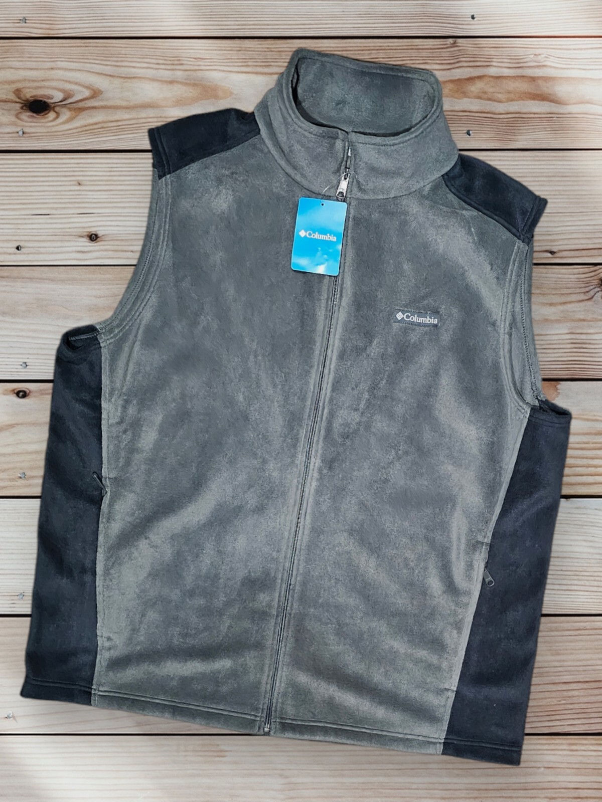 Columbia Men’s XLT Full Zip Fleece Vest Zippered Pockets Grey/Black