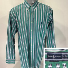Polo Ralph Lauren XL Classic Fit Green Blue Striped Long Sleeve Shirt Runs Big