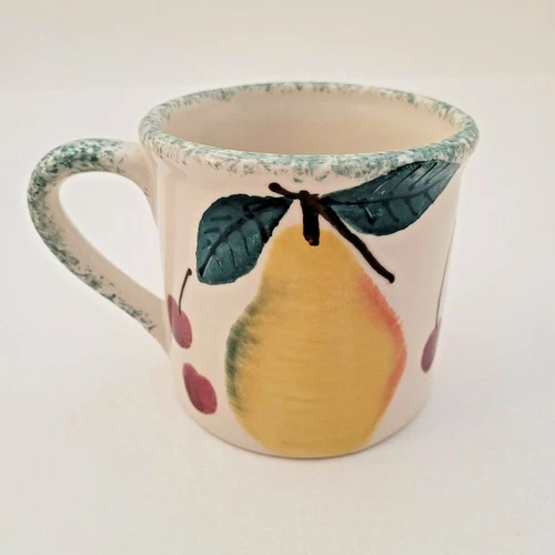 Vtg Hartstone Pottery Mug/Cup Mix Fruits Pear Cherries Farmhouse Cottage Style 