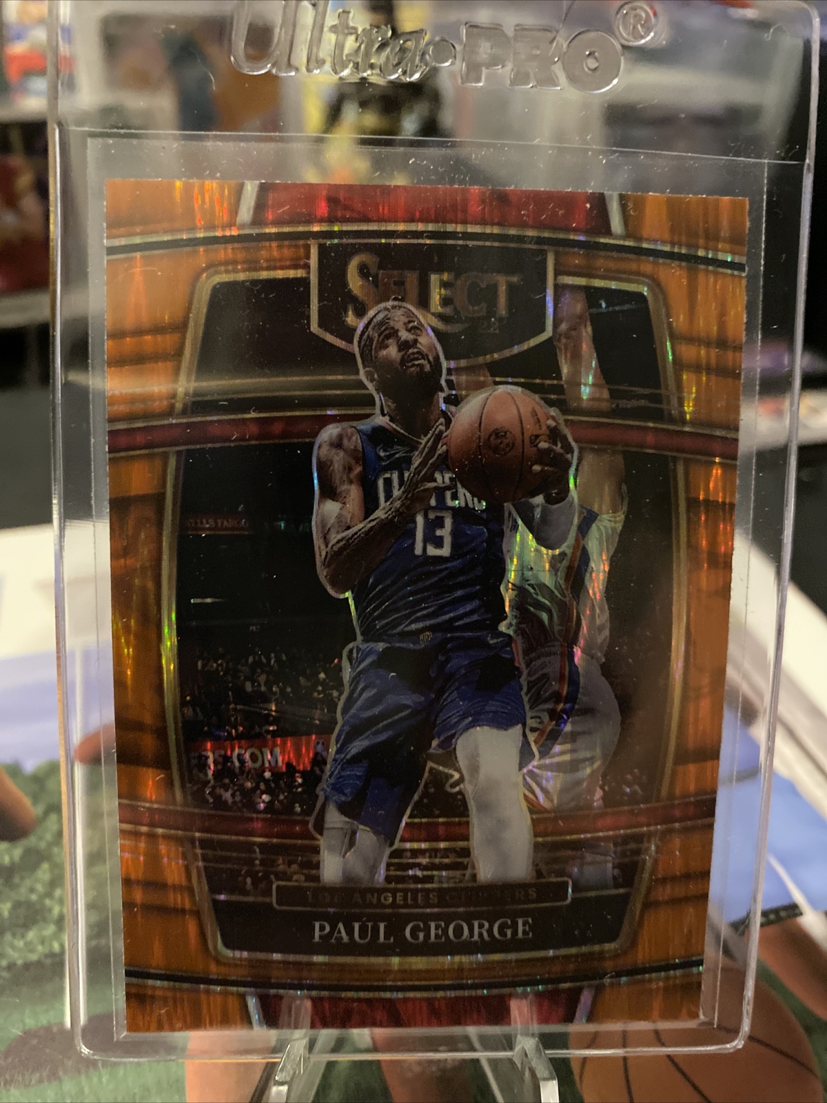 2021-22 Panini Select Paul George Orange Flash Prizm Concourse #14 Clippers