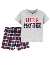 Carters Infant Boys Baby Outfit Little Brother T-Shirt Plaid Shorts Set 0-3m