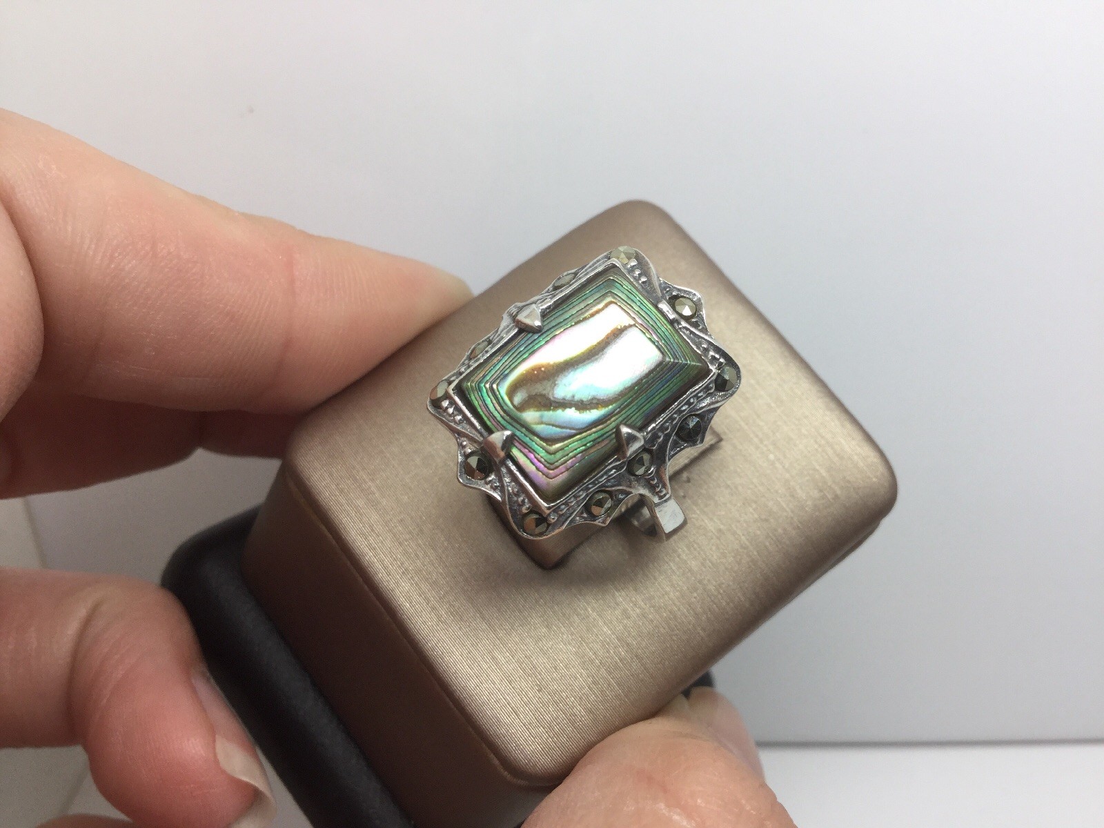 STERLING SILVER RING WITH RECTANGLE ABALONE STONE… - image 7