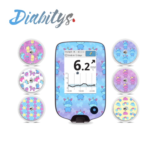 Freestyle Libre/Libre 2 Reader Sticker & 6 Sensor Stickers - Cute Unicorns Blue - Picture 1 of 1