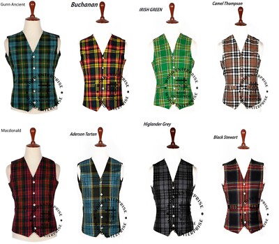 Scottish Clan Tartan VEST 5 Buttons Formal Kilt WAISTCOAT Wedding Kilt Vests