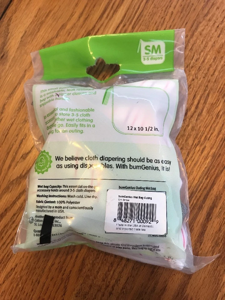 bumGenius 1 Cloth Diaper Wet Bag Small Pink Purple Girl Stripe New Ships N 24h - Image 2 of 3