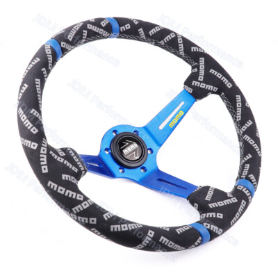 350mm MOMO ULTRA Blue Spoke Deep Dish Suede Leather Car Sport