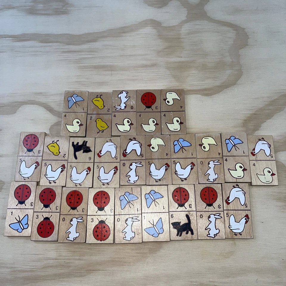 Juego de 24 fichas de dominó de madera animales piezas de repuesto lillian vernon sin caja Foto 2 de 4