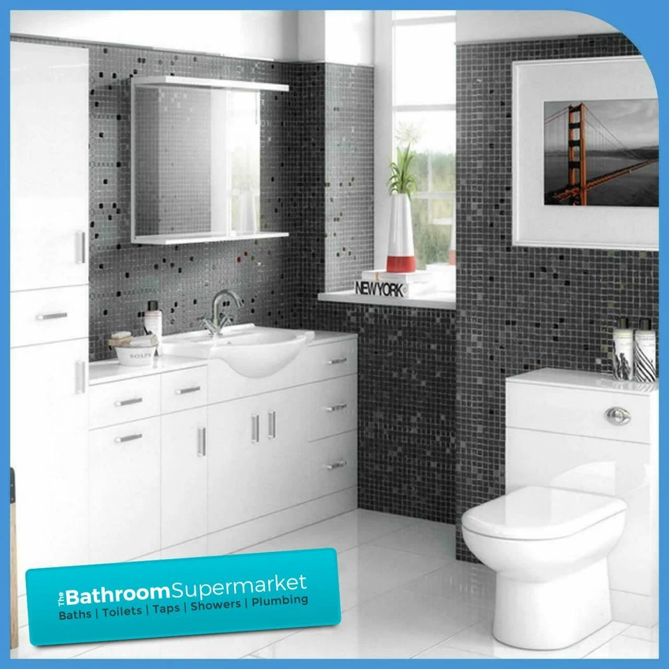 Bathroom Furniture Suite Vanity Unit Cabinet Toilet Basin Back To Wall WC Unit