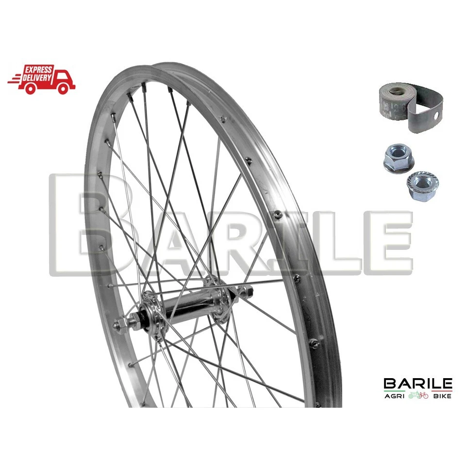 BARILEAGRIBIKE Ruota / Cerchio Anteriore Bici MTB 24 " x 1.75 Alluminio / Acciaio Silver