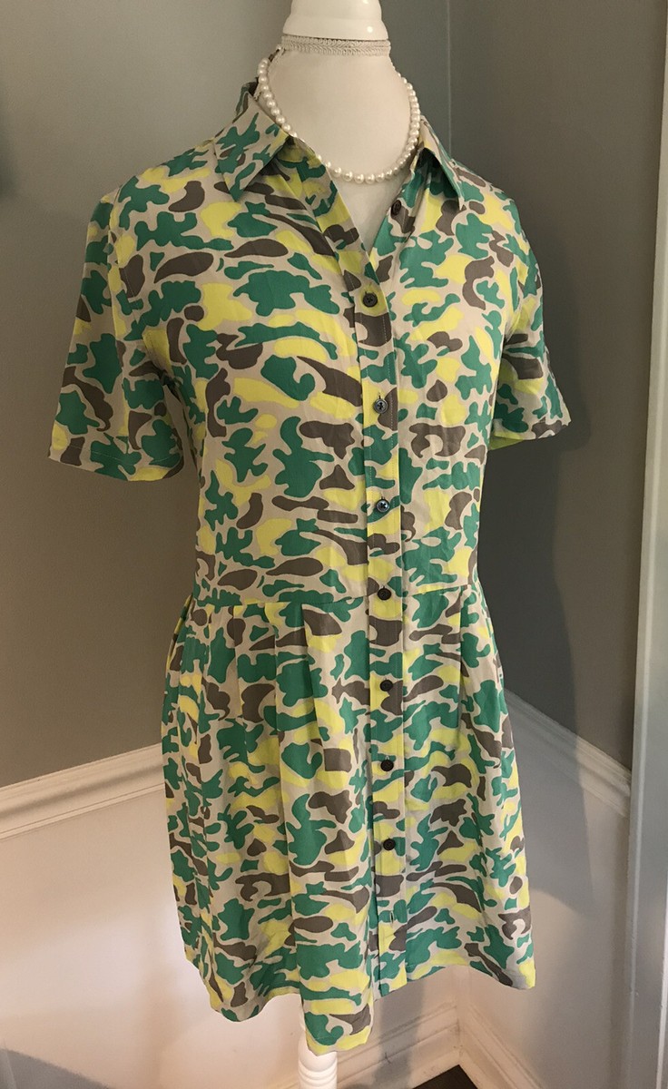 EQUIPMENT FEMME Naomi Dress Silk Camoflauge Skirt Short Sleeve