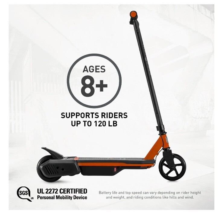 Mongoose React E2 Electric Scooter for Kids 8+, 10 mph, Black and Orange