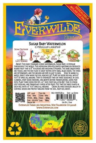 40 Sugar Baby Watermelon Seeds - Everwilde Farms Mylar Seed Packet - Picture 2 of 3