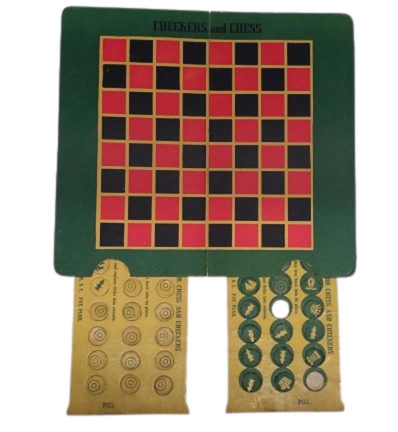 1942 VTG Chinese Checkers Regular Checkers & Chess Fold Out Game Board w/ Pieces - Image 3 of 4