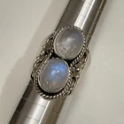 925 Rainbow Moonstone Statement Sterling Silver Ring 2 Stone Size 6.5 Vintage