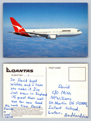 Qantas Postcard featuring Boeing 767 Flight No 1 with Personal Message
