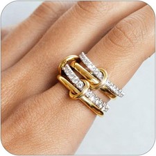 18K Gold Plated Interlocking Ring Stack Set Gold Silver Mixed Metal Statement