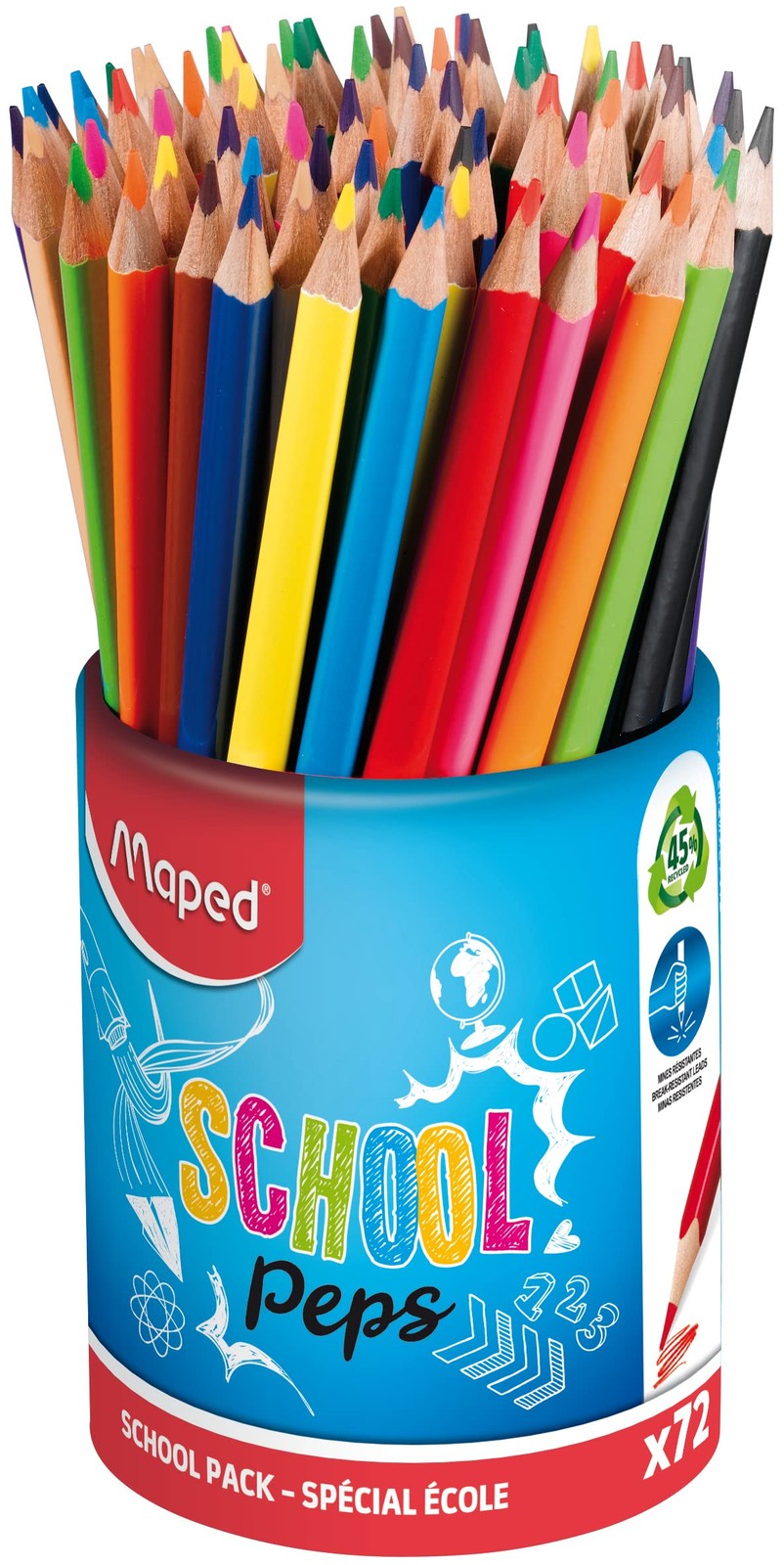 Crayons de couleur COLOR'PEPS triangulaires en grand pot de 72 pour les loisirs en famille