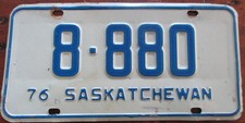 1976 SASKATCHEWAN CANADA  LICENSE PLATE #  8 880  TRIPLE 888