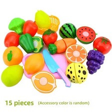 Pretend Play Food Set,Kitchen Cutting Toys,BPA Free Plastic Fruits 15 PCs