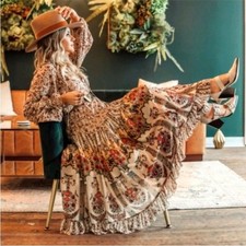 Free People Feelin’ Groovy Maxi Dress Sand Combo XS NWT MRSP $168