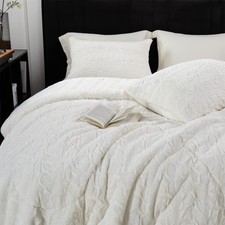 Faux Fur Comforter Set King Size, 3 Pieces Ultra Soft Marbled Ivory White Flu...
