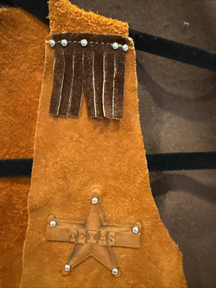 Chaleco vaquero de cuero vintage para niños Western John R. Craighead Co. con flecos y pantalón de fieltro Foto 3 de 4