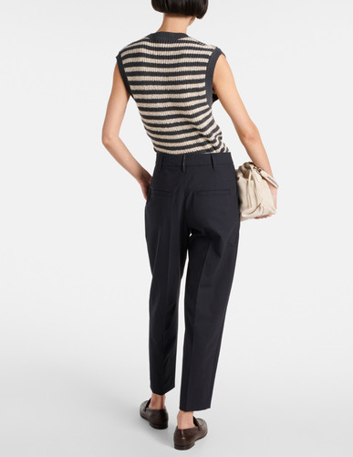 Brunello Cucinelli Monili Pants Navy Blue Tropical Luxury Virgin Wool Size 6