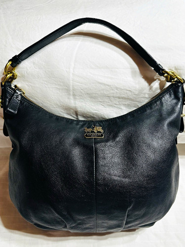 Coach Madison Black Leather Hobo Shoulder Bag Horse Carriage Logo