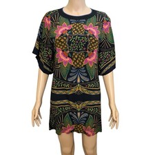 Farm Rio Floral Pineapple Print Mini Dress Size PP Colorful Tropical Black AS IS