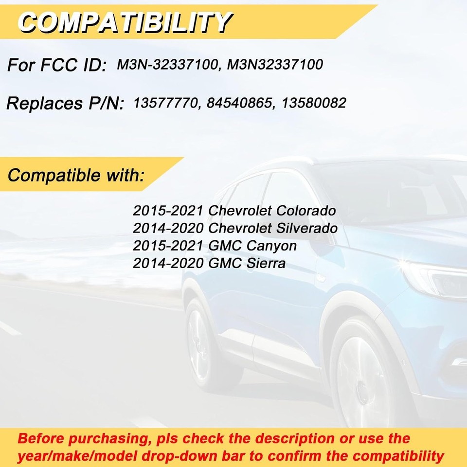 Key Fob for Silverado 1500 2500 3500, Sierra Canyon Colorado 2014-2021 ...