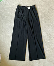 Ladies M&S Size 12 Black Wide Leg Polyester Trousers Elastic Waist new 