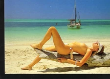 N107 Postcard Bathing Beauty Nude Island Girls Beach 4X6 erotica Boat Tree