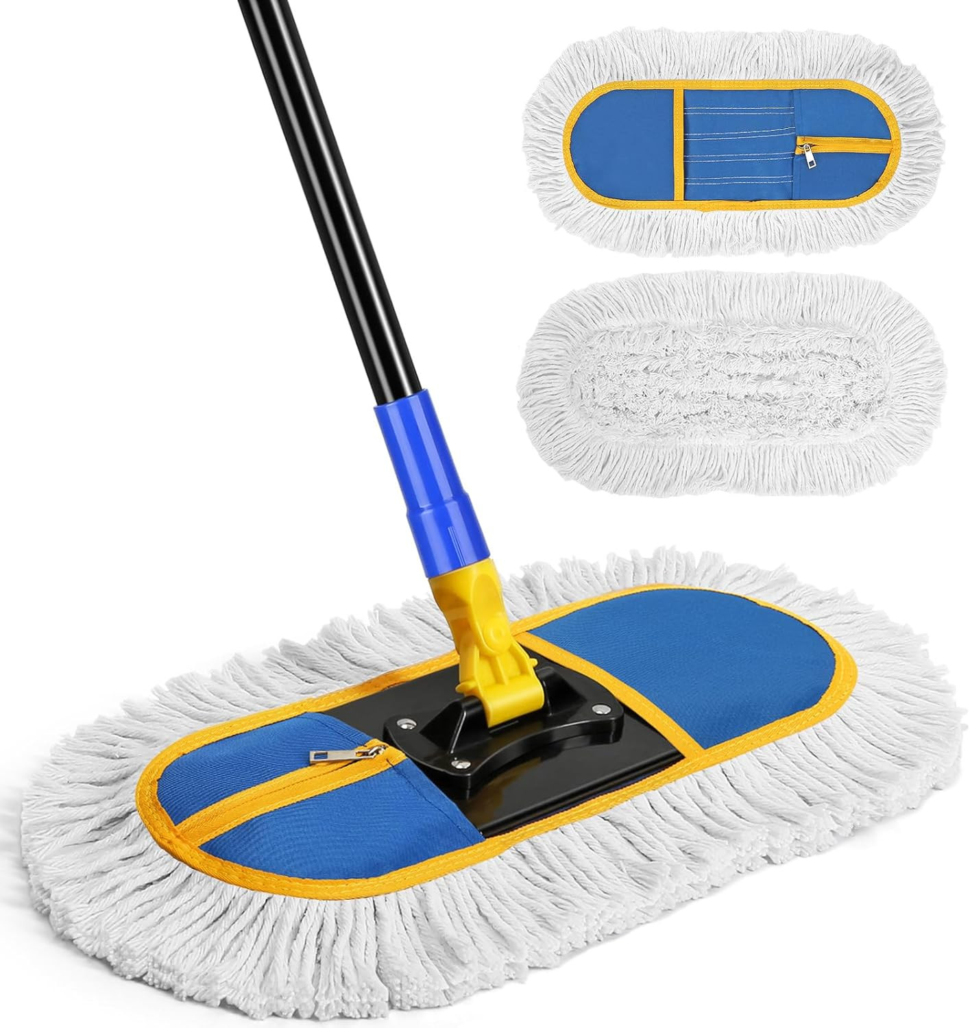 16 Inch Commercial Dust Mop for Floor Cleaning - Industrial Wet Dry Broom with 2