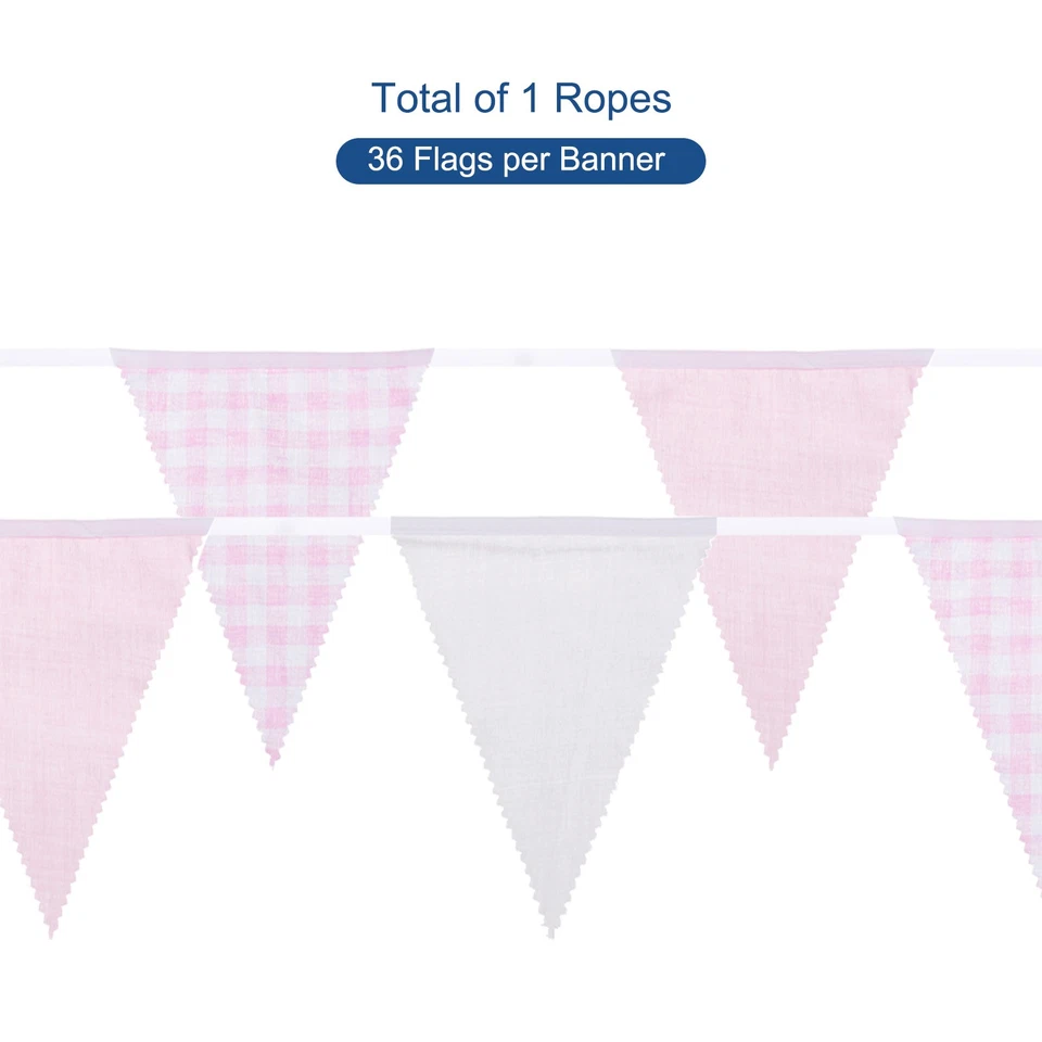 Banderín a Cuadros Rosa Blanco 33 pies, 36 piezas Banderas Triangulares Tela Foto 4 de 4