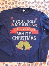 Mens Large Navy Blue Jingle My Bells Christmas Sweatshirt Funny Large Ex Conditi