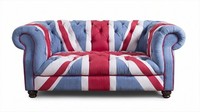 Chesterfield 2-Sitzer Sofa Union Jack Samt British Vintage Blau Rot