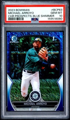 2023 BOWMAN CHROME PROSPECTS BLUE SHIMMER #BCP63 MICHAEL ARROYO 149/150 PSA 10