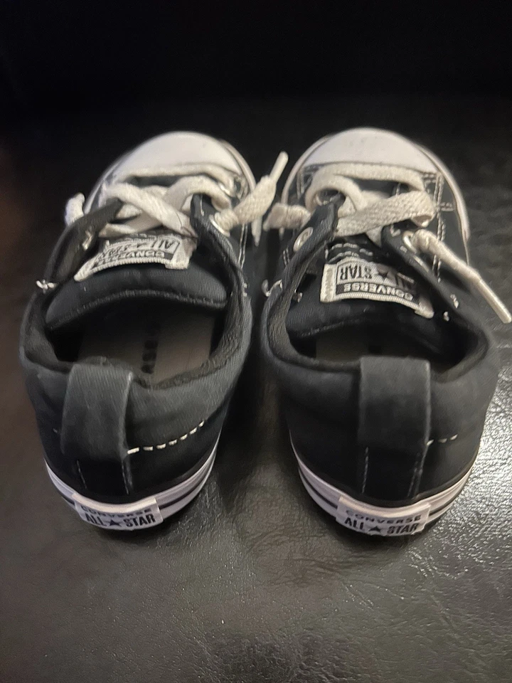 ¡¡¡EXCELENTE ESTADO!!! Negro/Blanco Converse All-Star Zapatos Tenis Niño Pequeño Talla 7 ¡¡Sin cordones!!! Foto 2 de 4