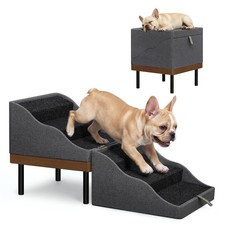 Dog Stairs for Dogs, 2-in-1 Wooden Foldable Ramp  Ottoman for Couch Bed