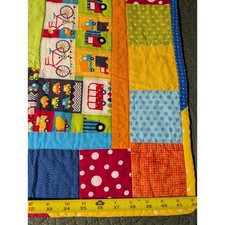 Kids Toddler Patchwork Handmade Quilt Blanket Vehicles Bicycles Trucks Busses