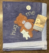 Carter's Classics Blue Plush Baby Blanket with Bear Design 28x34
