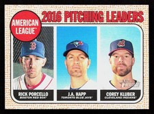 2017 Topps Heritage #10 2016 A.L. Leaders (Rick Porcello / J.A. Happ / Kluber)
