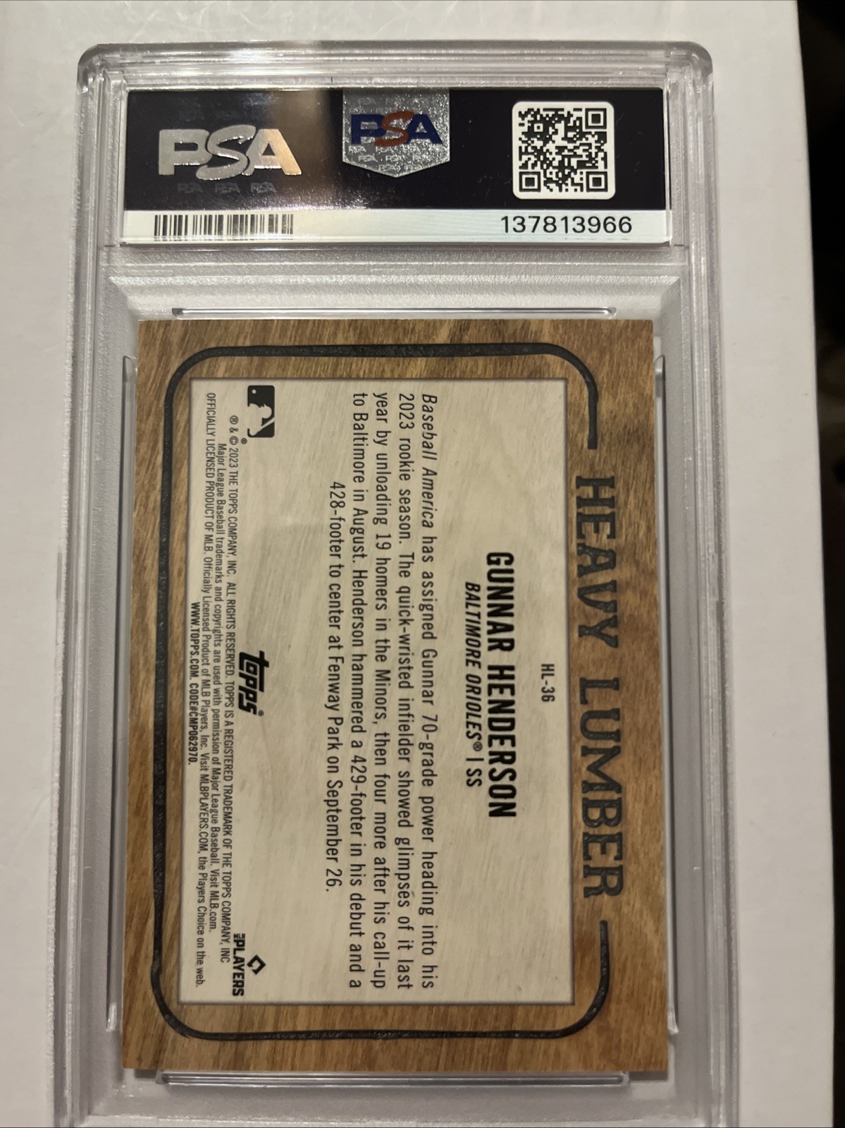 GUNNAR HENDERSON RC PSA 9 MINT 2023 TOPPS HEAVY LUMBER ORIOLES ROOKIE HL36 ⚾️ 🔥 view 2