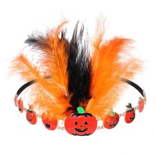 Spooky Feather Pumpkin Stretch Headbands Women Girls Halloween Party Costume