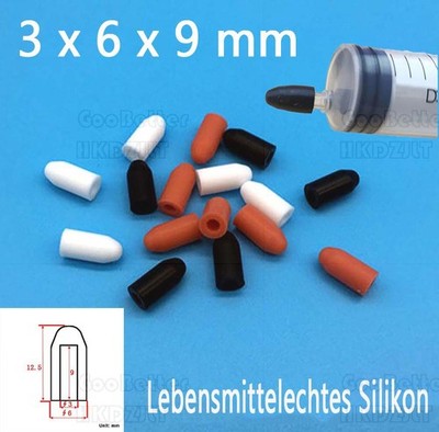 Silikon Gummistopfen Spritzenkappen Abdeckkappen für Spritze Endkappen 3x6x9 mm