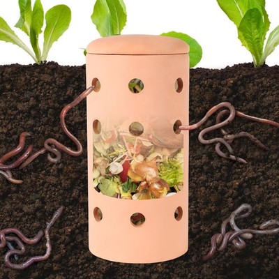 Underground Worm Farm 10 * 4.13 * 4.13Inch Garden Composting bin Ceramics Red 