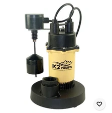 K2 PUMPS SPA02501VDK 1/4 HP Cast Aluminum Sump Pump w Vertical Float Switch-NEW