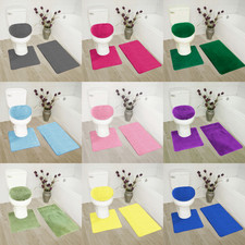 Three-Piece Bathroom Rug Set with Toilet Lid Cover