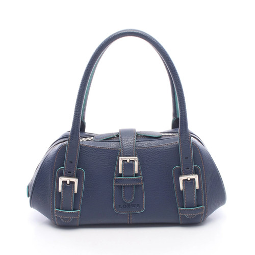 LOEWE Sentra Leather Handbag Navy Emerald Green Women Used Authentic